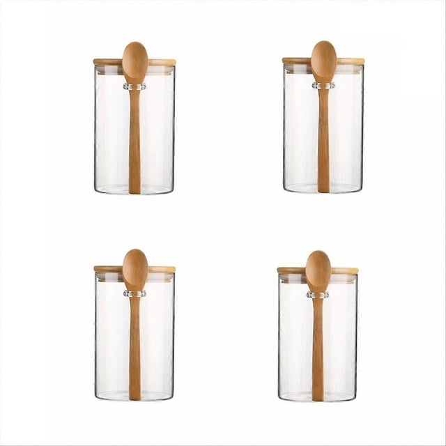 Transparent Glass Candy Jar with Sealed Bamboo Lid and Spoon