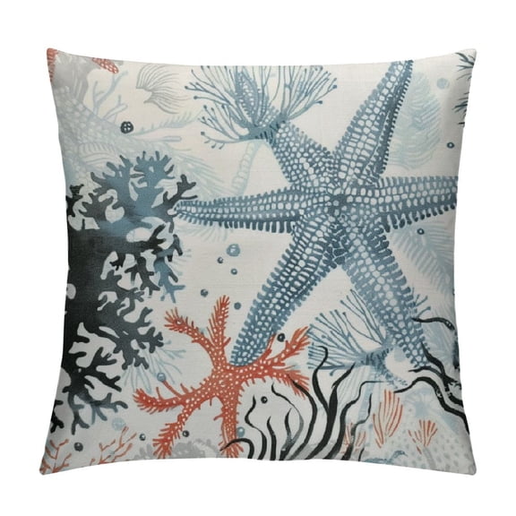 Nautical Blue Beach Ocean Coral Starfish Pillow Cover Summer Outdoor Pillow Case Cushion Cover for Couch Bed Sofa Only 1 Piece Pillowcase Filling Not Included