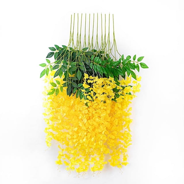 Nvzi Flores colgantes de glicina amarilla, paquete de 12 enredaderas de flores, glicina falsa, flores de glicina artificiales de 3,61 pies,guirnalda de flores para decoración