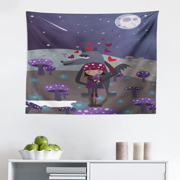 Horse Tapestry, Akhal Teke Unicorns by The Sea Exchange Glances Under The New Moon and Stars, Fabric Wall Hanging Decor for Bedroom Living Room Dorm, 2 Sizes, Lilac and Blush, by Ambesonne