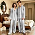 thumbnail image 2 of Couple Matching Pajamas Long Sleeve His and Hers Pajamas Sets Sleepwear Striped Button Down Warm 2 Piece Set Loungewear Dark Gray XXXL, 2 of 7