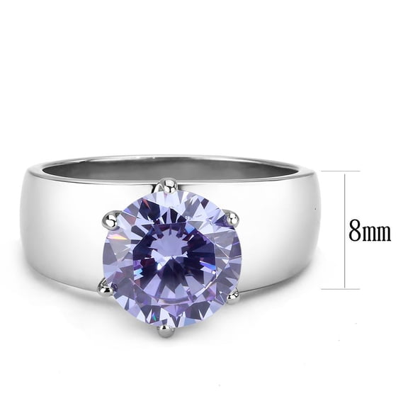 High polished (no plating) Stainless Steel Ring with AAA Grade CZ in Light Amethyst for Women Light Amethyst Stone Color Style TK52006 Size 6