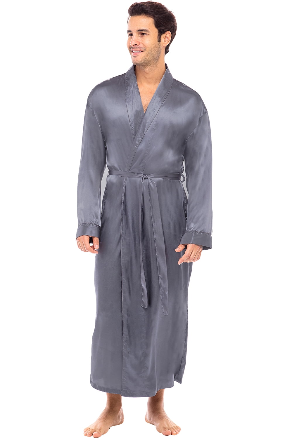 Lavenderi Mens Silky Satin Lounge Robe Long Lightweight Sleepwear Lavenderi Mens Silky Satin Lounge Robe Long Lightweight Sleepwear