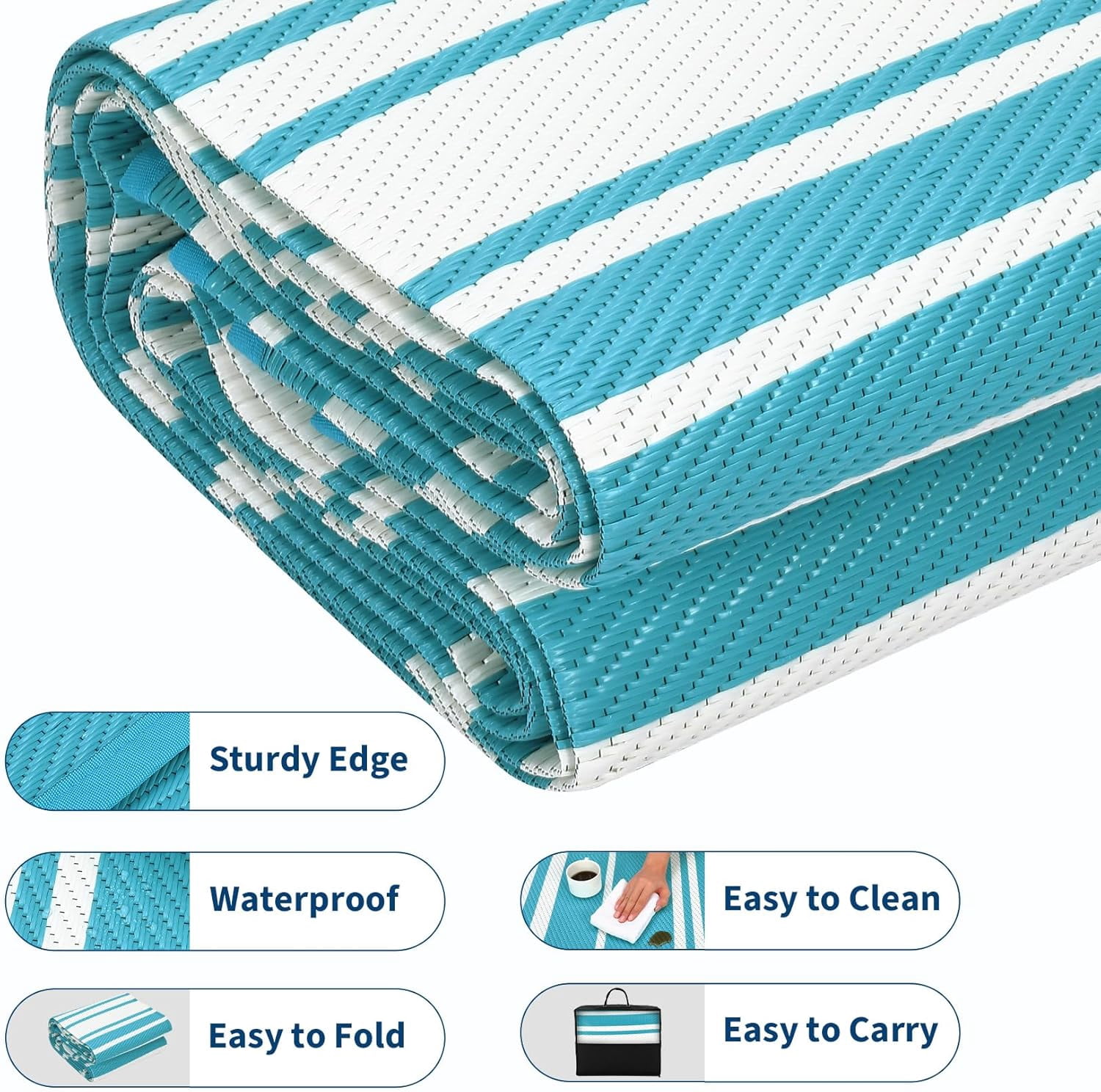 Outdoor Rug for Patio,Waterproof Mat,Reversible Plastic Striped Camping Rugs for RV,Porch,Deck,Camper,Balcony,Backyard,Beach
