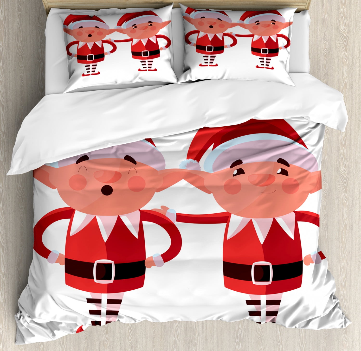 Elf Duvet Cover Set King Size, Pattern of 2 Friendly on a Plain