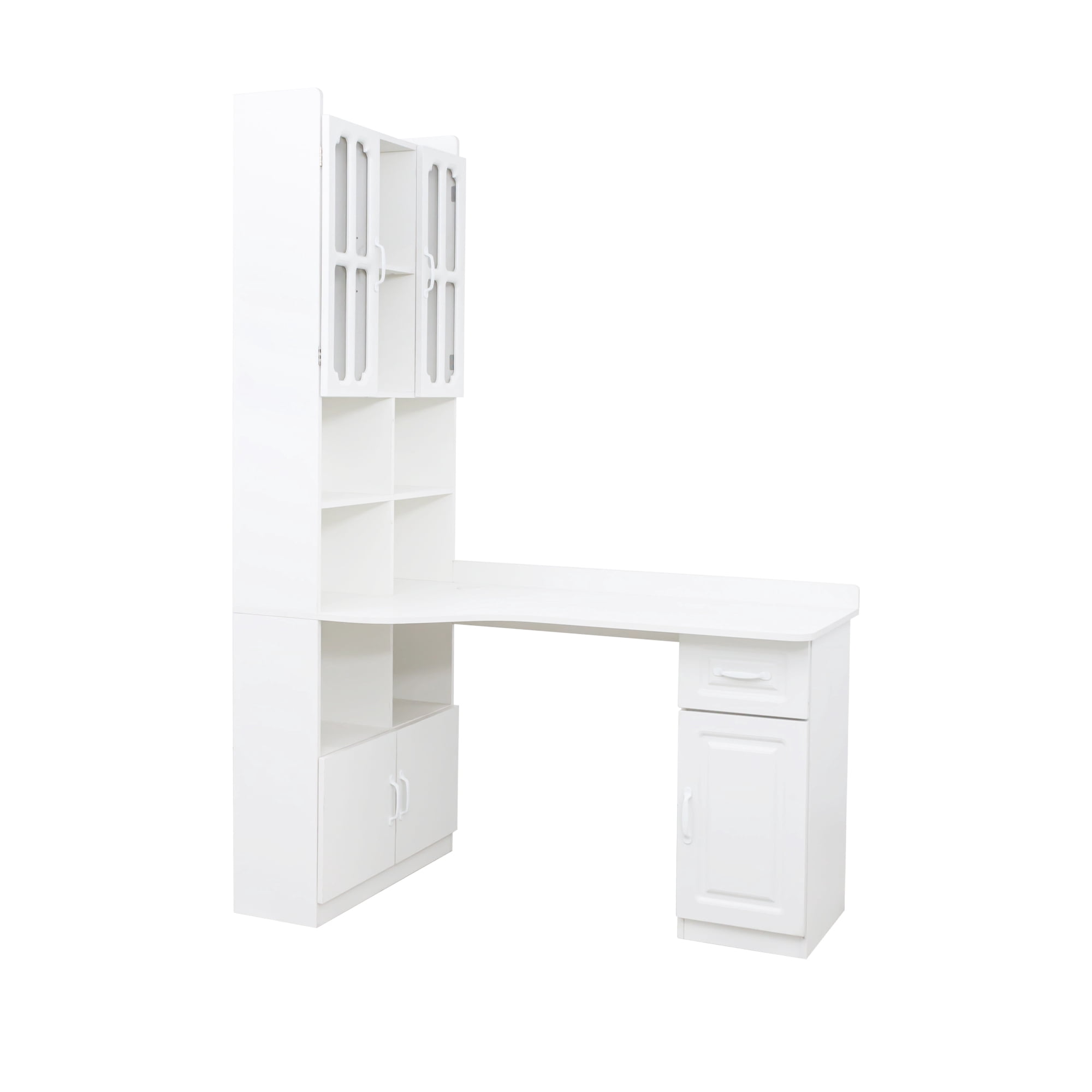 Aukfa 2-in-1 L-Shaped Computer Desk Corner Desk w/ Hutch Drawers & Bookshelf for Home Office,White