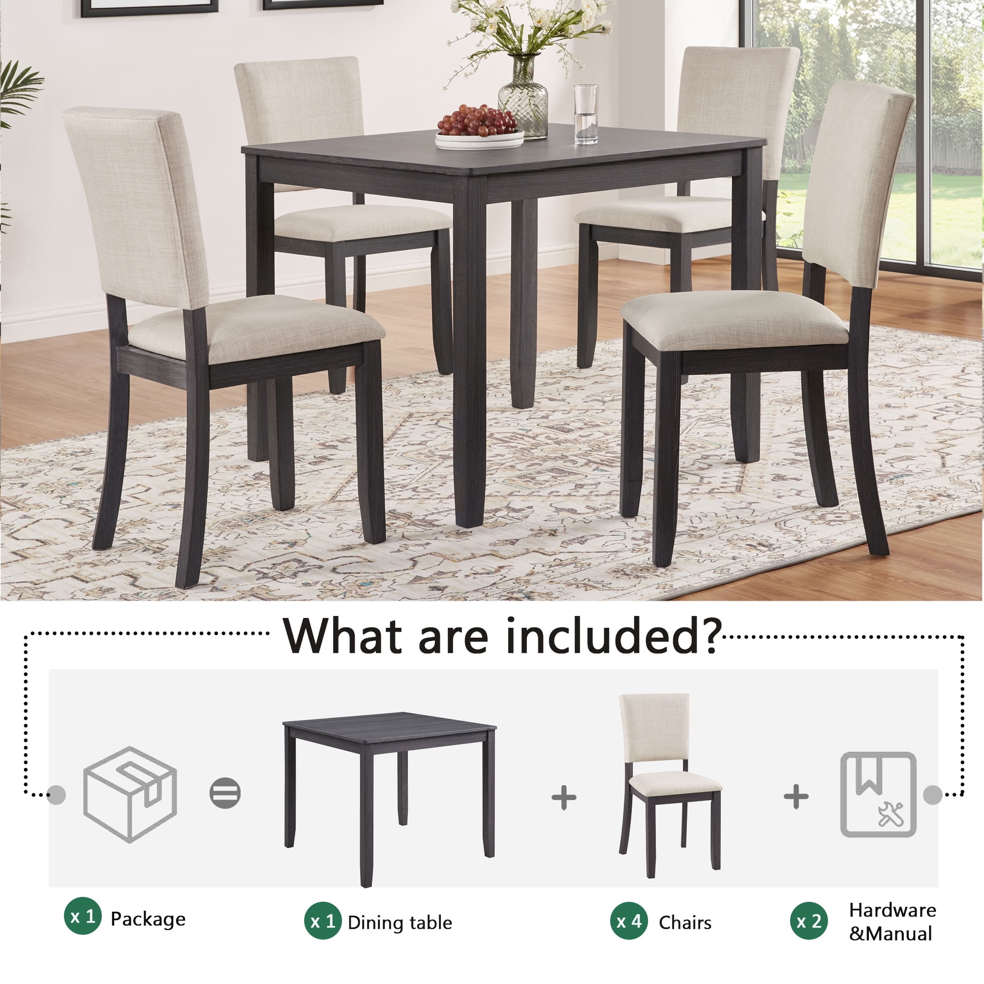 MAYEERTY 5-Piece Modern 4-Person Dining Table Set with 4 Chairs, Wooden Dining Set for Kitchen Dining Room Living Room
