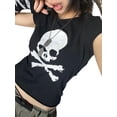 thumbnail image 4 of Aunavey Womens Funny Skull Graphic Crop Tops Summer Crew Neck Short Sleeve Tee Shirts, 4 of 6