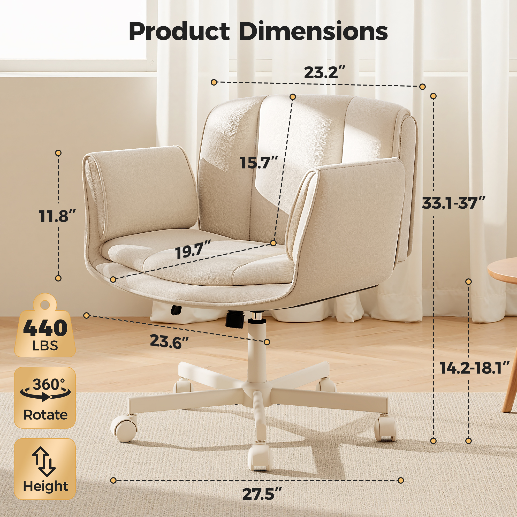 Coolhut Criss Cross Office Chair with Armrests, Beige photo 2