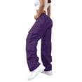 thumbnail image 5 of Wyobmus Multi Pocket Cargo Pants Womens Elastic Waistband Baggy Twill Hiking Pants High Waisted Straight Leg Lightweight Outdoor Camping Travel Work Long Trousers C-Purple, 5 of 7
