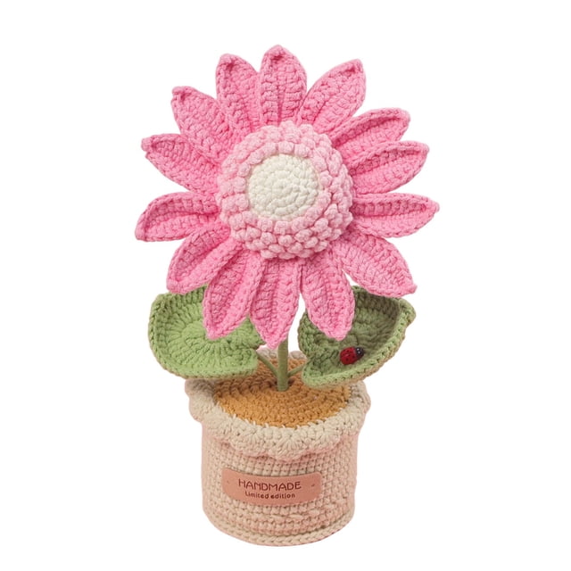 Flor de Ganchillo Grande en Maceta Artificial Sol de Juncos Adornos para Parabrisas, Flor de Ganchillo, Juncos Artificiales, Adornos para Auto, Decoración para Hogar, Gran Sol, Floral