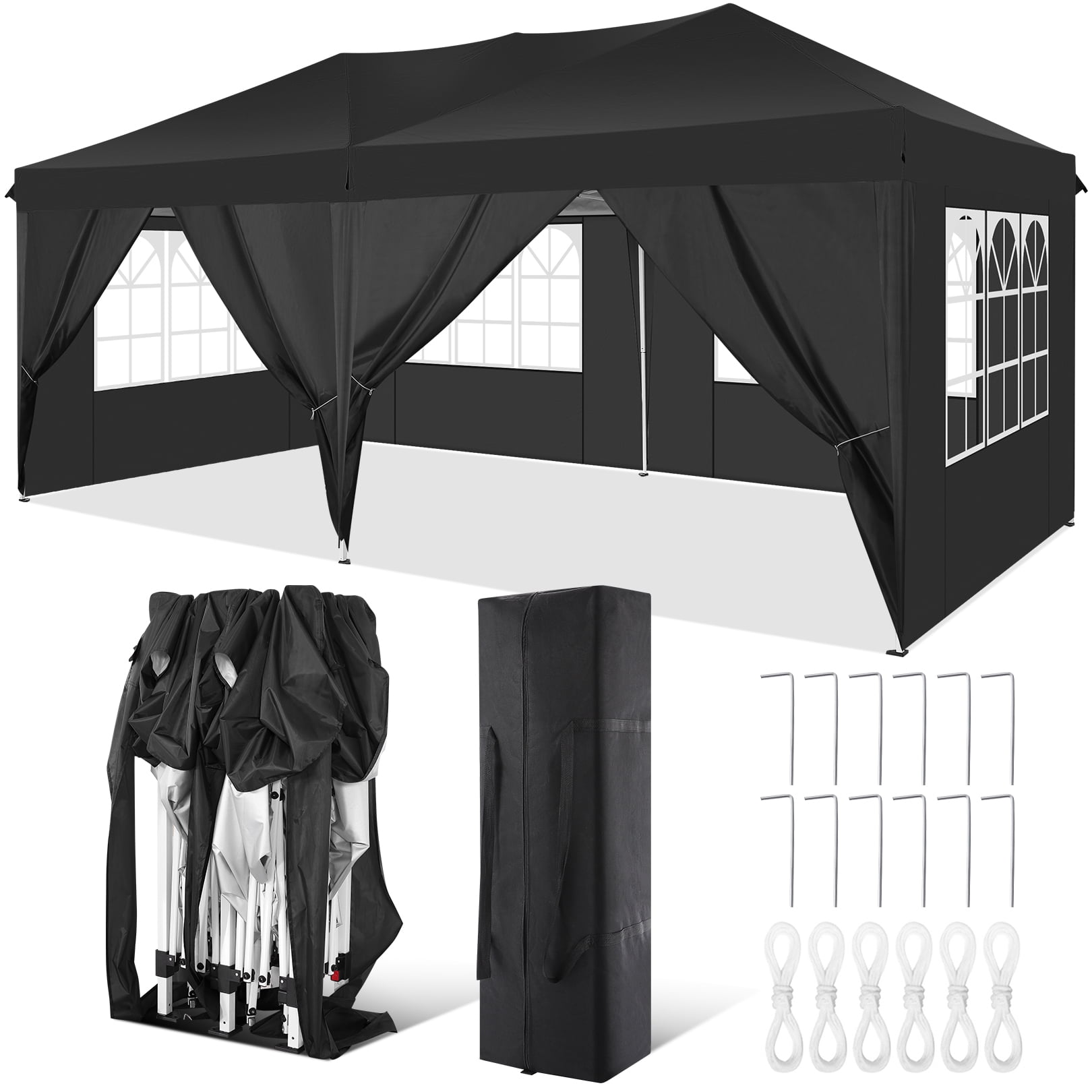 frequentie Jachtluipaard pijpleiding 10' x 20' EZ Pop Up Canopy Tent Party Tent Outdoor Event Instant Tent  Gazebo with 6 Removable Sidewalls and Carry Bag, Black - Walmart.com