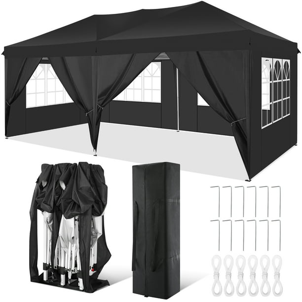 Broederschap Menagerry binden 10' x 20' EZ Pop Up Canopy Tent Party Tent Outdoor Event Instant Tent  Gazebo with 6 Removable Sidewalls and Carry Bag, Black - Walmart.com