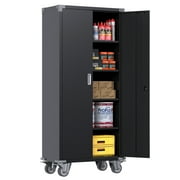 AOBABO Metal Storage Cabinet with Wheels, Garage Storage Cabinet with Lock, Rolling Steel Storage Cabinet with 4 Adjustable Shelves, Assembly Required