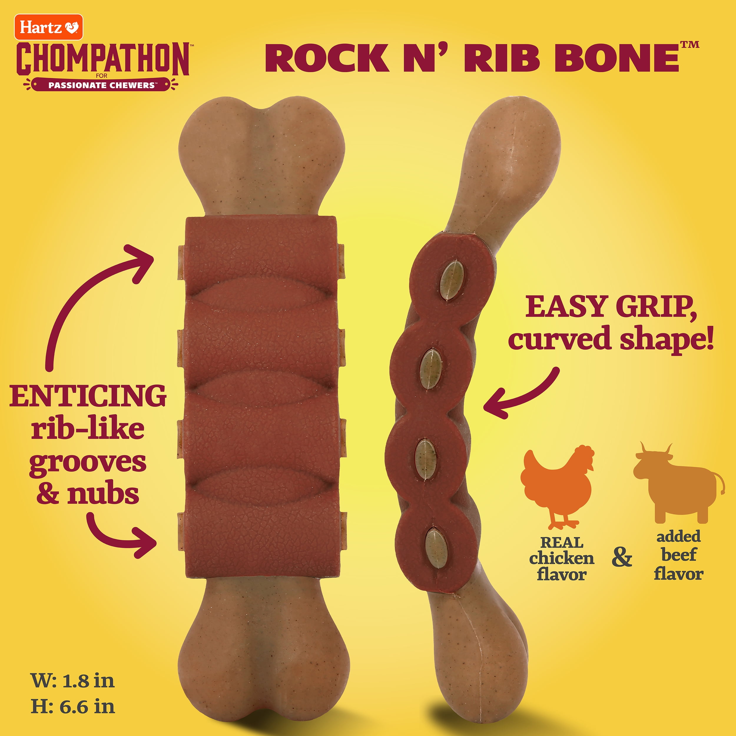 (3 pack) Hartz Chompathon Rock 'N Rib Bone, Nylon, Tough Dog Chew Toy
