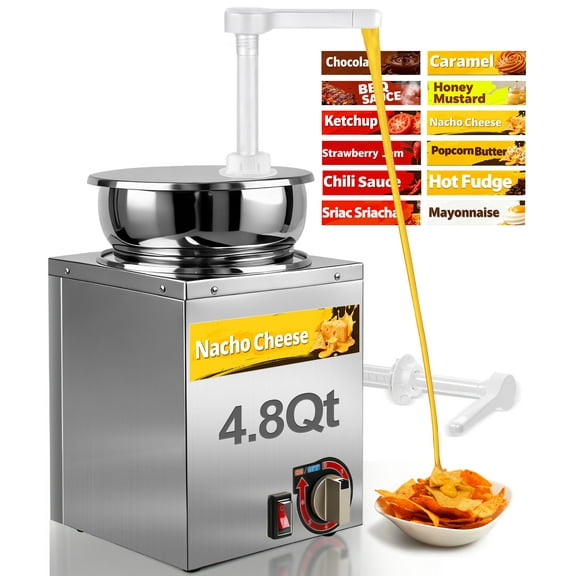 Esheno Cheese Dispenser with Pump 4.8 QT Stainless Steel Sauce Warmer 86-200℉ 6 Temperature Levels Adjustable