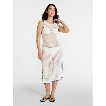 Time and Tru Women's Crochet Midi Dress Coverup, Sizes XS - 3X