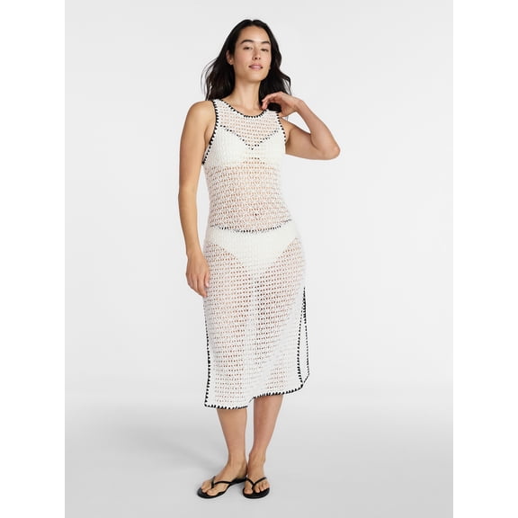 Time and Tru Women's and Women's Plus Crochet Midi Dress Coverup, Sizes XS - 3X