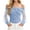 Light Blue, variant on Off Shoulder Tops for Women Trendy Mesh Long Sleeve Denim Shirts Button Down Patchwork Blouses