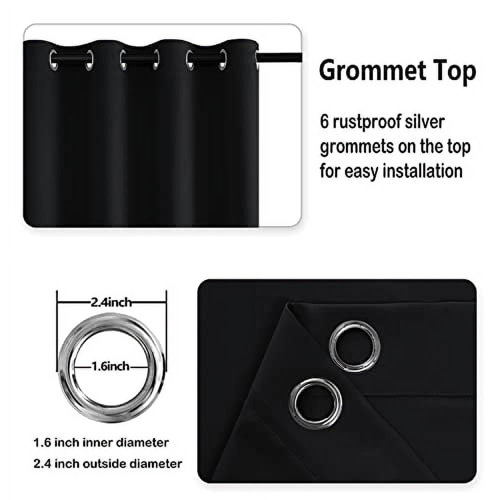 DWCN Black Blackout Curtains for Bedroom with Tiebacks - Thermal Insulated Light Blocking Grommet Window Curtains for Living Room, 52 x 54 inch Length, Set of 2 Panels