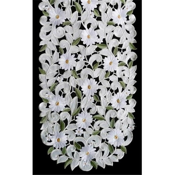 Sinobrite H7667-EG White Daisy Round Table Cloth- 68 x 68 in.