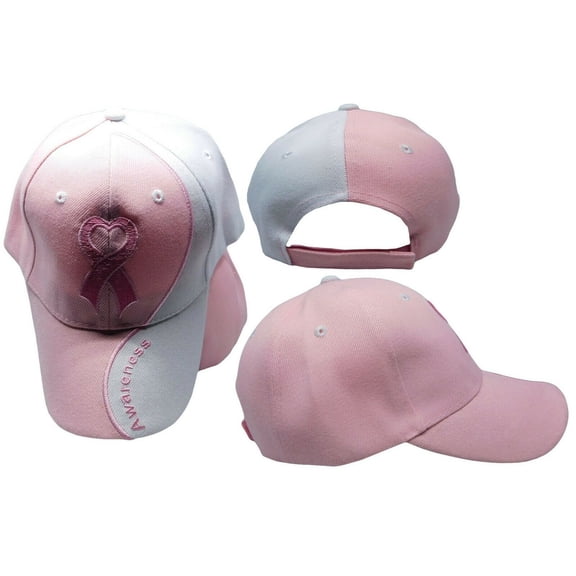 Pink and White Breast Cancer Awareness Pink Ribbon Cap Hat PREMIUM USA SHIP