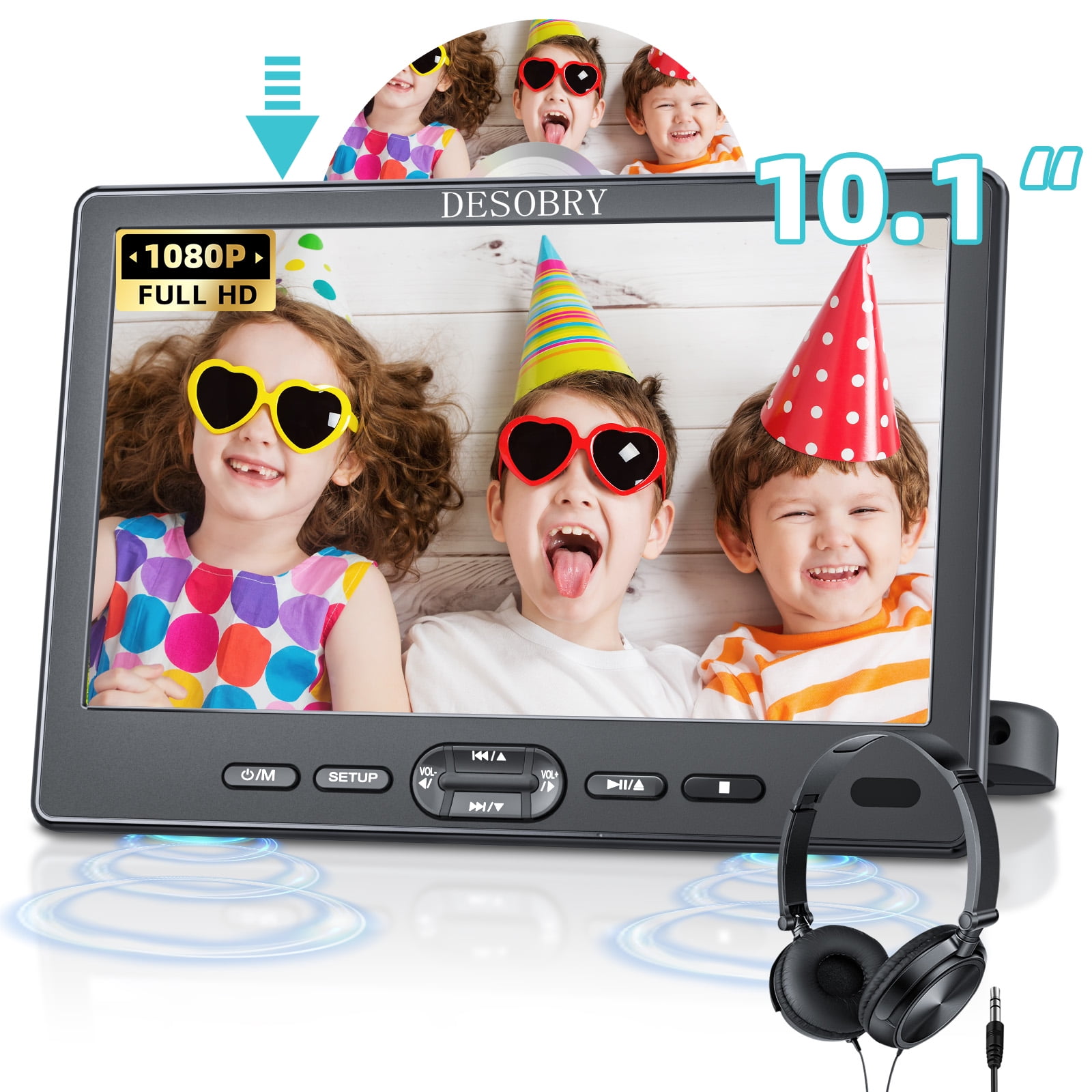 10.5" Car DVD Player with Headrest Mount, Portable DVD Player for Car with Headphone, Suction-Type Disc in,Support 1080P Video,HDMI Input,Usb/SD Card Reader,AV in/Out