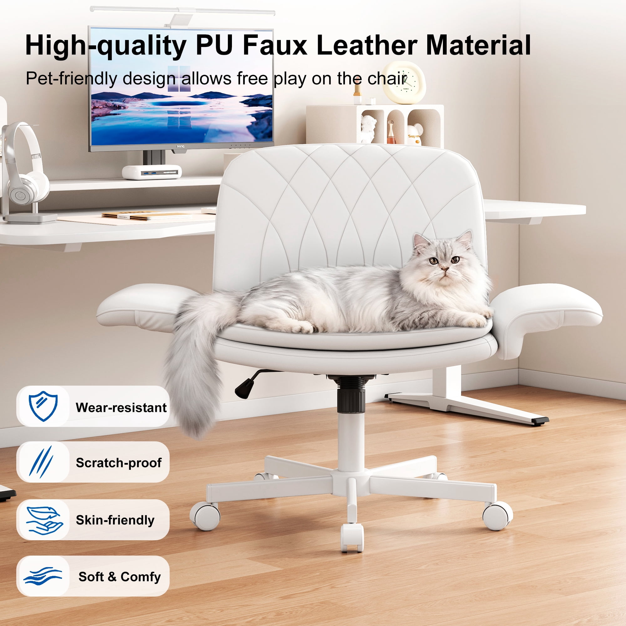 Misolant Big and Tall Office Chair, Computer Chair with Soft Adjustable Armrests, Ergonomic Gaming Chair with Breathable Linen Design, Executive Chairs with Footrest