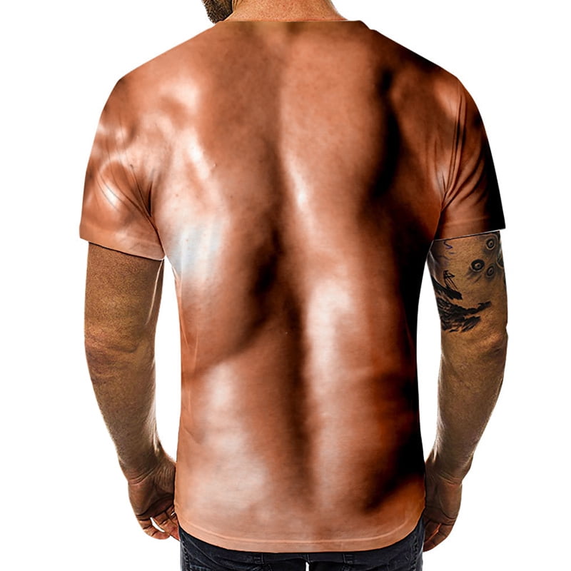 Men's 3D T-Shirt Bodybuilding Simulated Muscle Shirt Nude Skin Chest Muscle  3D Bodybuilding Simulated Muscle Shirt Nude Skin Chest Muscle Tee Shirt