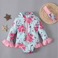 thumbnail image 2 of Fesfesfes Toddler Girls Swimsuit Long Sleeve Bathing-Suits with Hairband Flower Print Ruffle Trim One-piece Swimsuit Swimwear Suit, 2 of 9