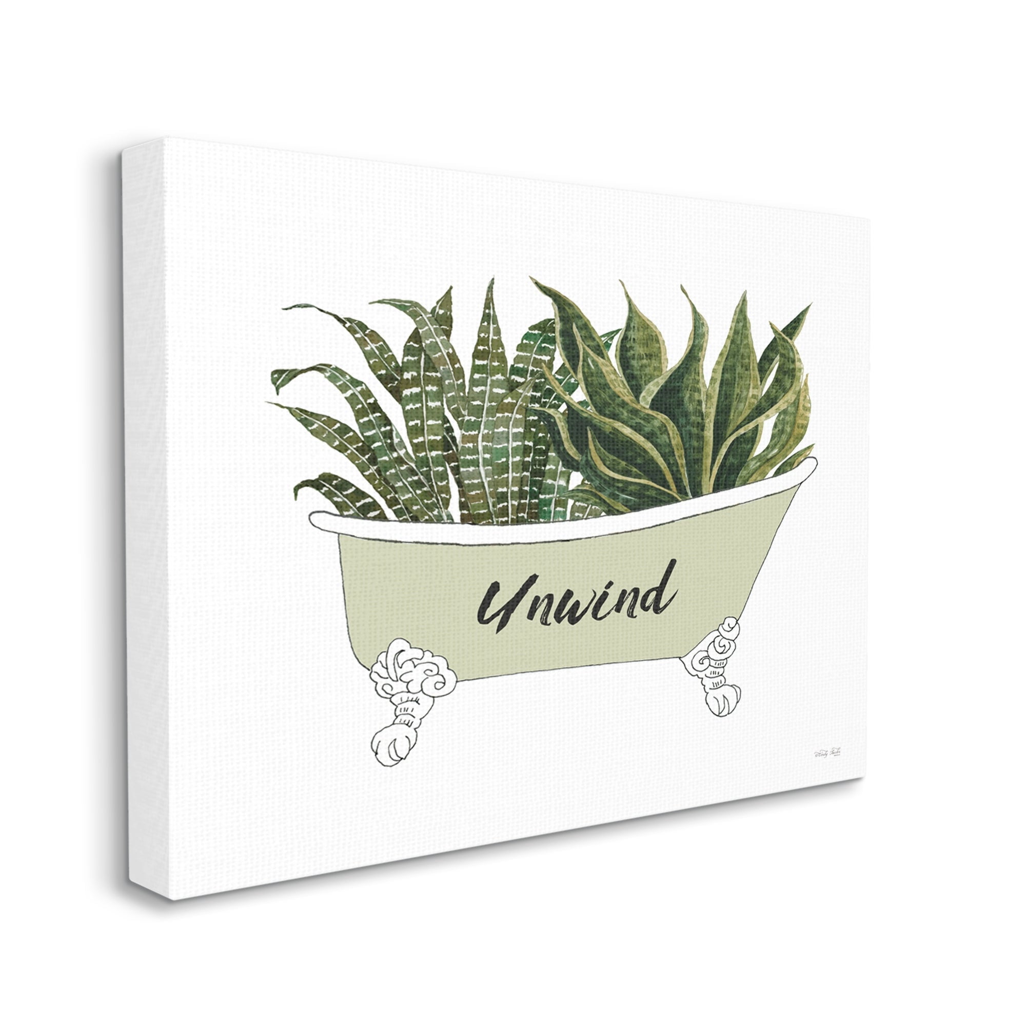 Stupell Industries Snake Plant in Tub Unwind Bath Typography Graphic Art Gallery Wrapped Canvas Print Wall Art, Design by Cindy Jacobs