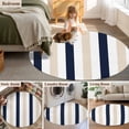 thumbnail image 6 of Beige Navy Blue Striped Large Area Rugs for Bedroom Living Room, Soft Non Slip Carpet Bedside Rug, Farmhouse Stripe Art Round Floor Cover Kitchen Accent Rug 3' for Dining Room/Office, 6 of 9