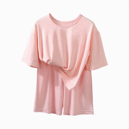 Nwiuh Boys Girls Summer Outfits 2 Piece Crew Neck Short Sleeve T Shirts Elastic Waist Wide Leg Pants Sets Kids Cute (Pink 6-7Years)