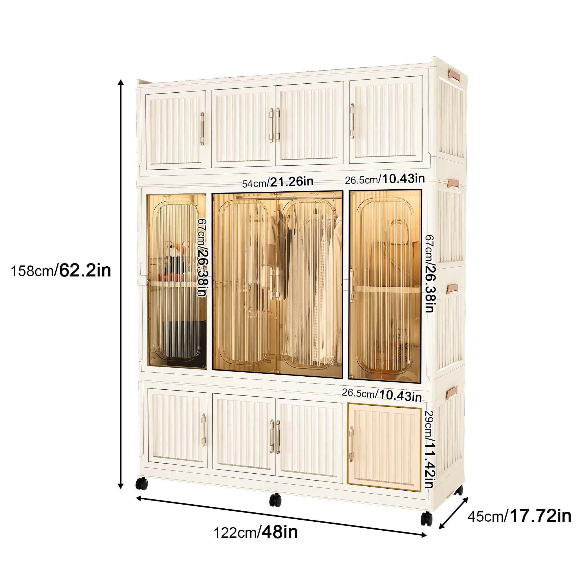 Miniyam 48.03" x 17.72" x 62.2" Includes 6 Hangers – Portable Wardrobe Closet with 12 Magnetic Doors – 12 Cubes, 1 Hanging Rod