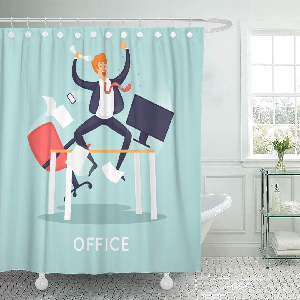 KSADK White Man Businessman is Happy in The Office Flat Cartoon Style