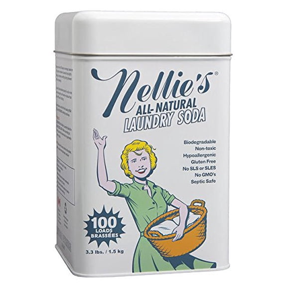 Nellie's NLS-100T All Natural Laundry soda, 100 Load Tin, NLS-100T, 3.3 Pound