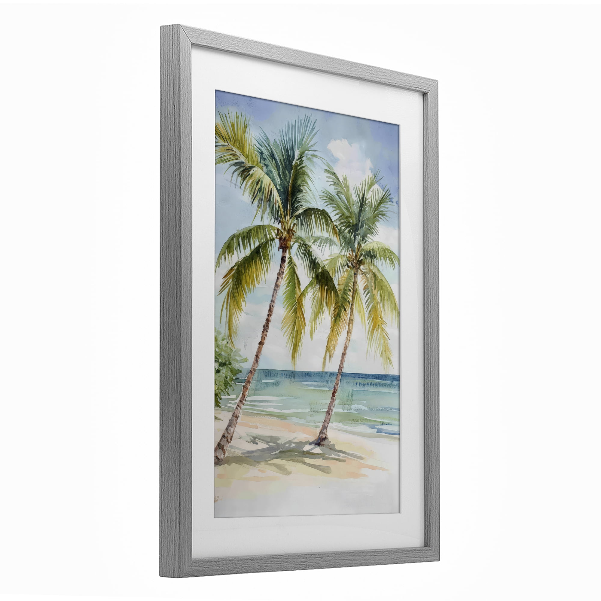 Stupell Industries Shady Palm Beach Escape Gray Framed Print Under Glass, design by Petal Prints Design