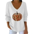 thumbnail image 2 of Craaazy Halloween Sweaters For Women V Neck Long sleeve Sweatshirt Shiny Pumpkin Print Pullover Sweaters Thanksgiving Shirts For Women Gifts For Women, 2 of 3