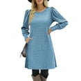 thumbnail image 3 of SWSMCLT Women's Long Sleeve Dresses Fall Warm Dinner Casual Winter Vacation Fall Puff Sleeve Cute Ruched Stretchy Fitted Blue Large, 3 of 4