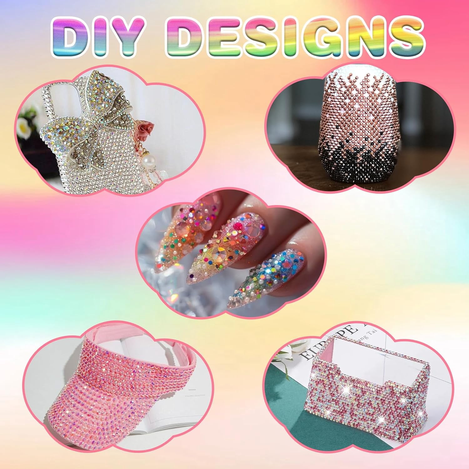 32000pcs Colorful DIY Resin Rhinestone Kit, Resin Jelly Rhinestones for Bedazzling, Multicolor Flatback Gems for Diamond Art 3Pcs Jewelry Glue for Bedazzled Nail Art