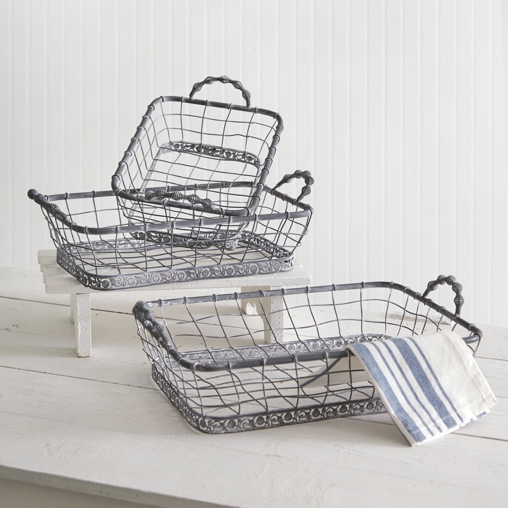 Set of Three Rectangular Wire Baskets