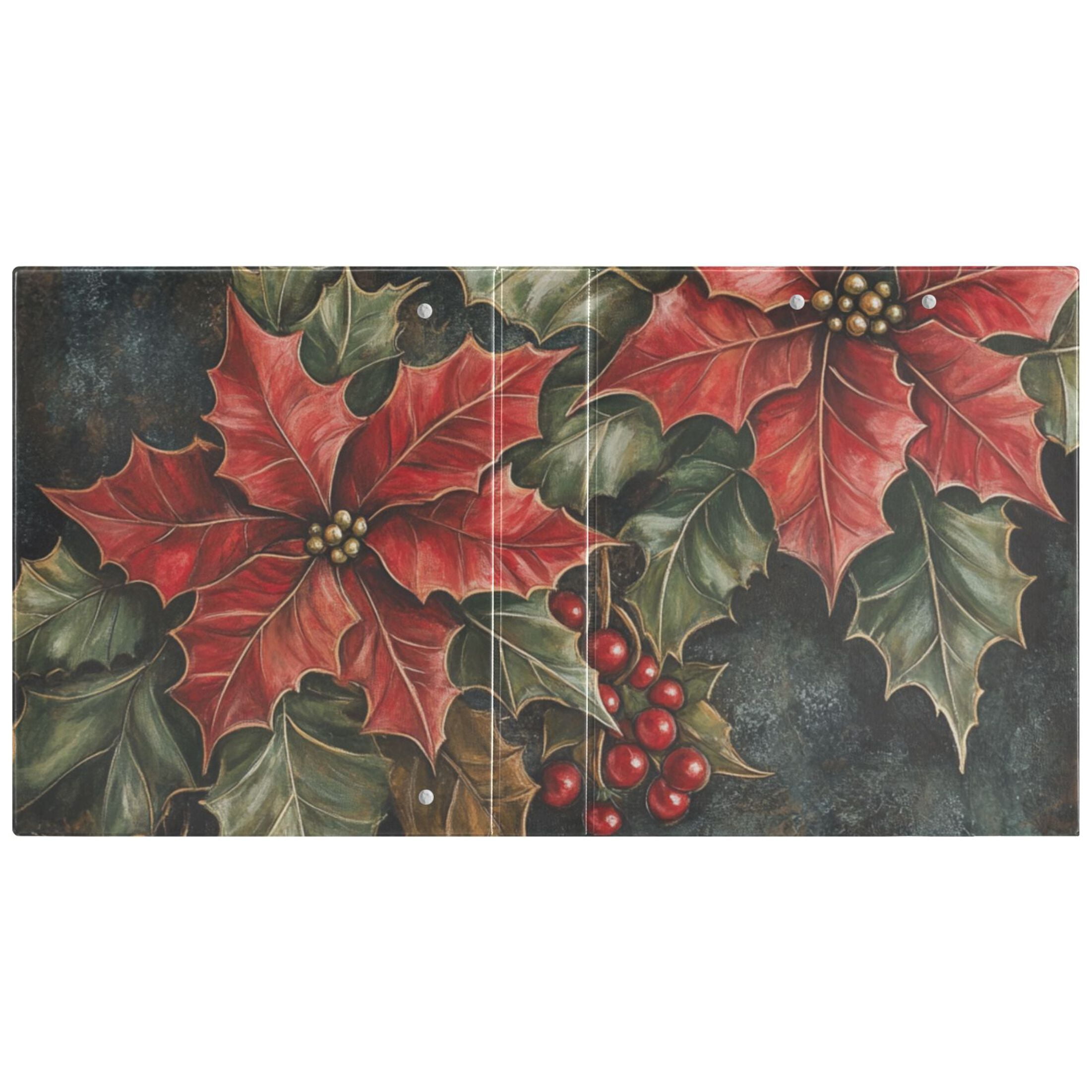 Adorned Poinsettia Holly Leaves 3 Ring Binders 1.5 inch Hardcover File Folders with Interior Pockets A4 Size Organizer for School Office Hospital