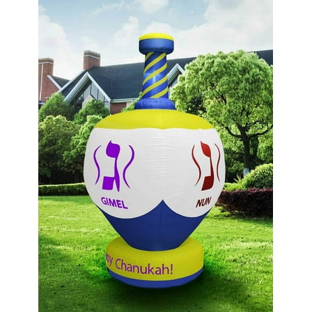Zion Judaica Inflatable Lawn Jumbo Hanukkah Dreidel Indoor Outdoor Holiday Decoration with LED Night Glowing Lights - 8' Tall