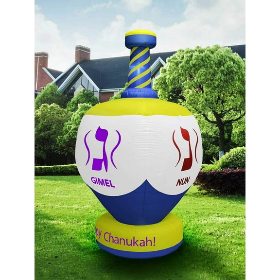 Zion Judaica Inflatable Lawn Jumbo Hanukkah Dreidel Indoor Outdoor Holiday Decoration with LED Night Glowing Lights - 8' Tall