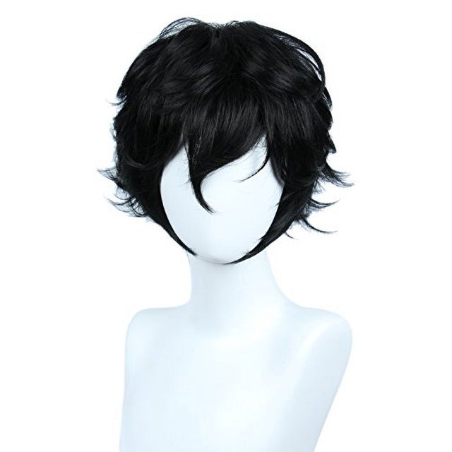 Peluca corta y negra de capas Linfairy para cosplay y disfraces de Halloween para hombres