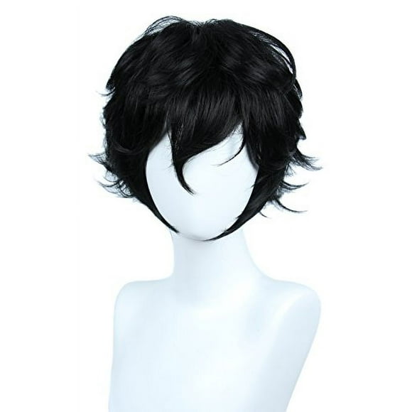 Peluca corta y negra de capas Linfairy para cosplay y disfraces de Halloween para hombres