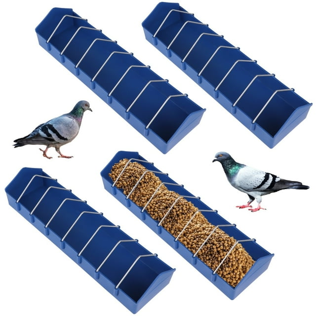 4 comederos grandes para palomas, dispensadores de aves de 8 ranuras, platos de alimentación para aves de corral con alambres de acero extraíbles, recipientes dispensadores de alimentos gruesos para a