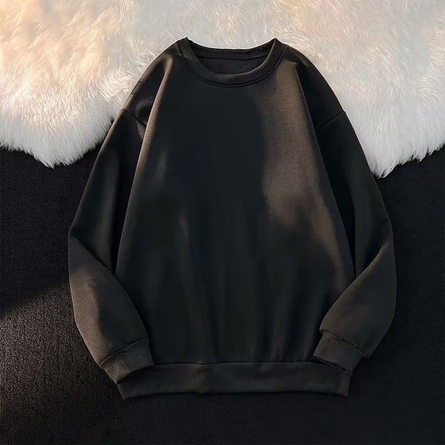 Amzcrzy - Sudadera Para Hombre, Diseño De Talla Grande, Color Liso, Cuello Redondo, Informal, Manga Larga, Color Negro, 3Xl