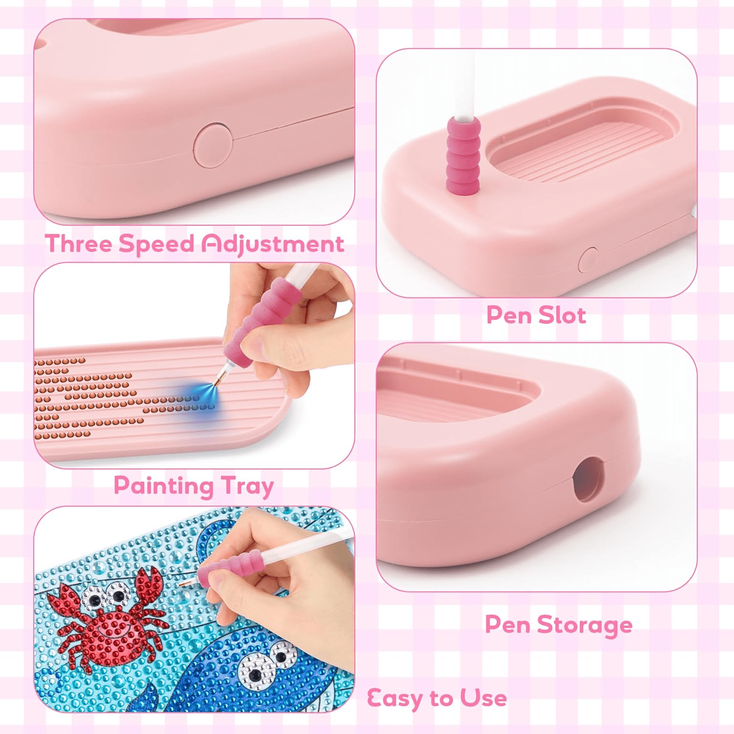 Adult Electric Diamond Pen Set, Vacuum-Style Art Painting Brush Set with Storage Tray