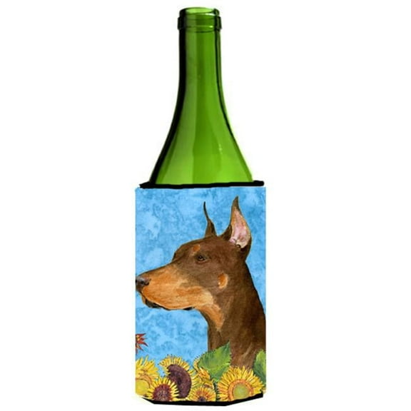 Doberman In Summer Flowers Wine bottle sleeve Hugger - 24 Oz.